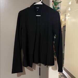 EILEEN FISHER Blazer Jacket Medium Black Viscose Blend Waffle Knit Open Front